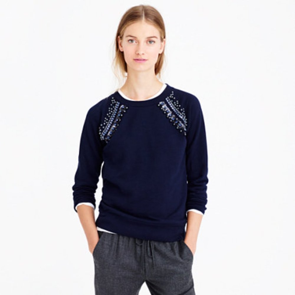 J. Crew Navy Jeweled Sweatshirt - Size S